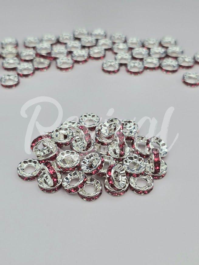 LARGE HOLE 10mm Rhinestone Spacers - Berry