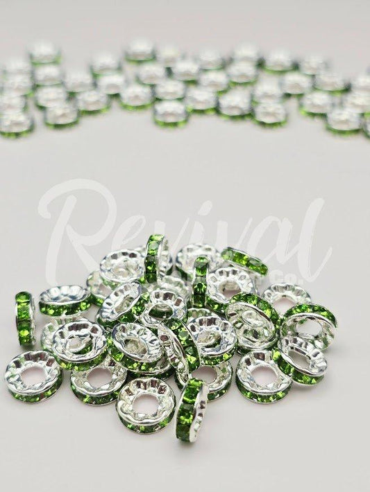 LARGE HOLE 10mm Rhinestone Spacers - Isle Green