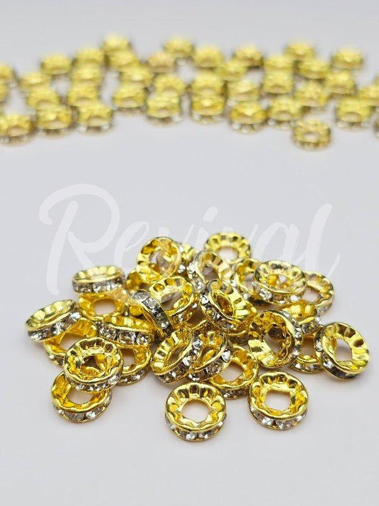 LARGE HOLE 10mm Rhinestone Spacers - Gold