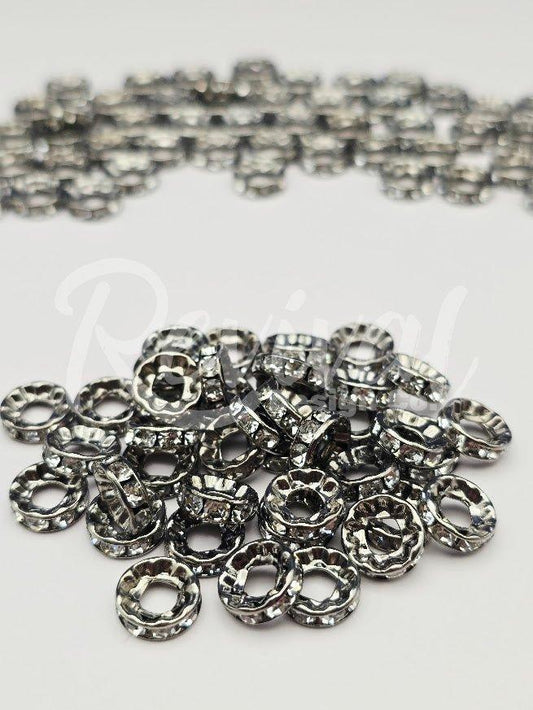 LARGE HOLE 10mm Rhinestone Spacers - Gun Metal