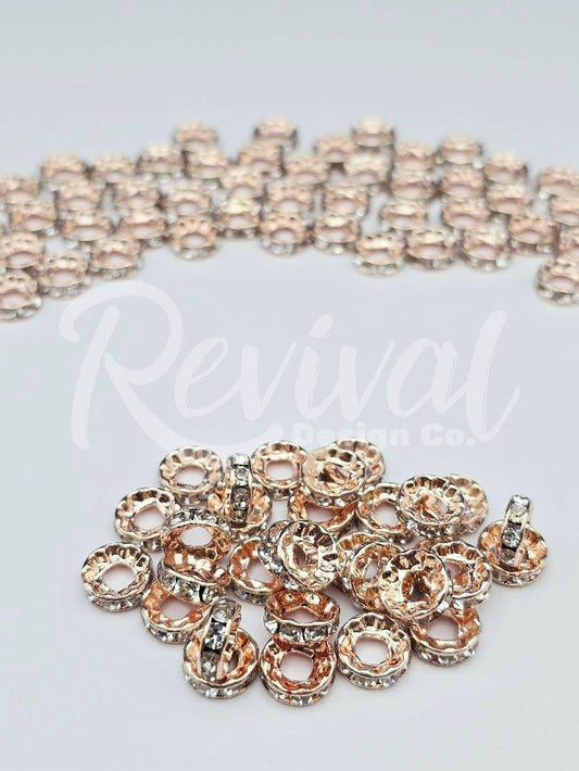 LARGE HOLE 10mm Rhinestone Spacers - Rose Gold