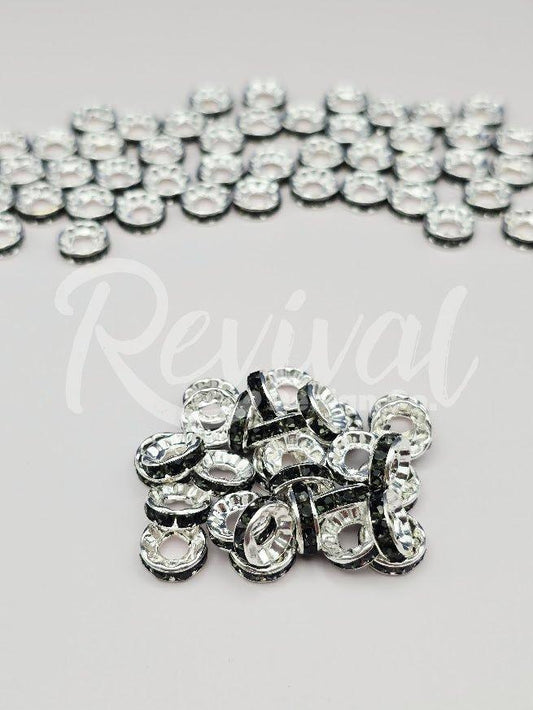 LARGE HOLE 10mm Rhinestone Spacers - Raven