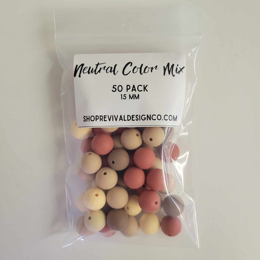 Neutral Color Mix - 15mm Solid Color Silicone Beads - 50ct.