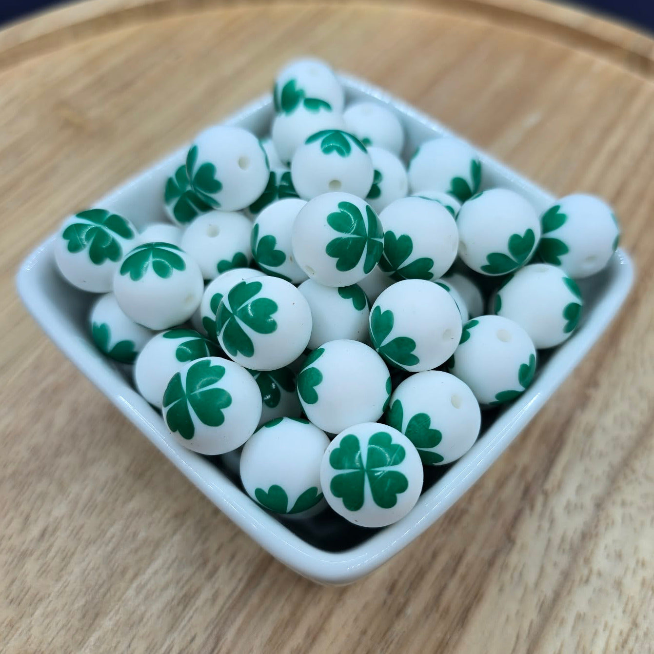 15mm Patterned Silicone Bead - Shamrock