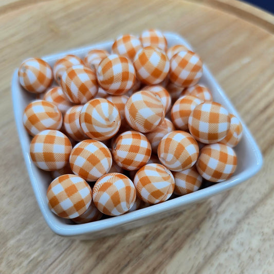 15mm Patterned Silicone Bead - Golden Gingham