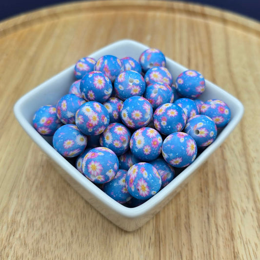 15mm Patterned Silicone Bead - Ohana Flower