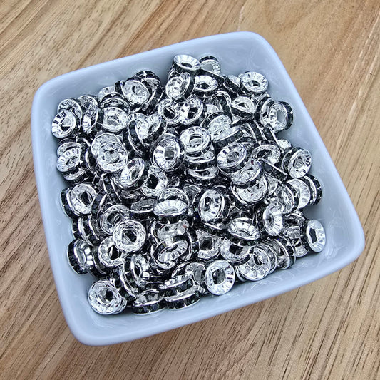 LARGE HOLE 10mm Rhinestone Spacers - Raven