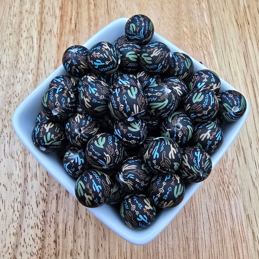 15mm Patterned Silicone Bead - Western Boho
