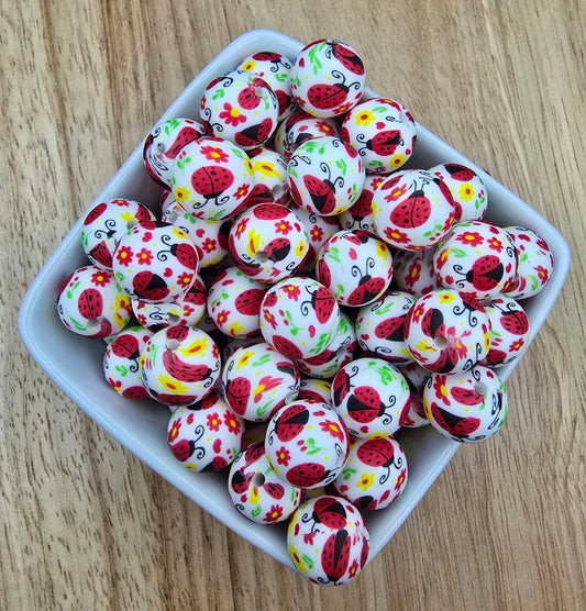 15mm Patterned Silicone Bead - Lady Luck