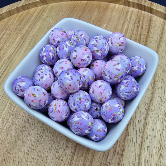 15mm Patterned Silicone Bead - Unicorn Farts