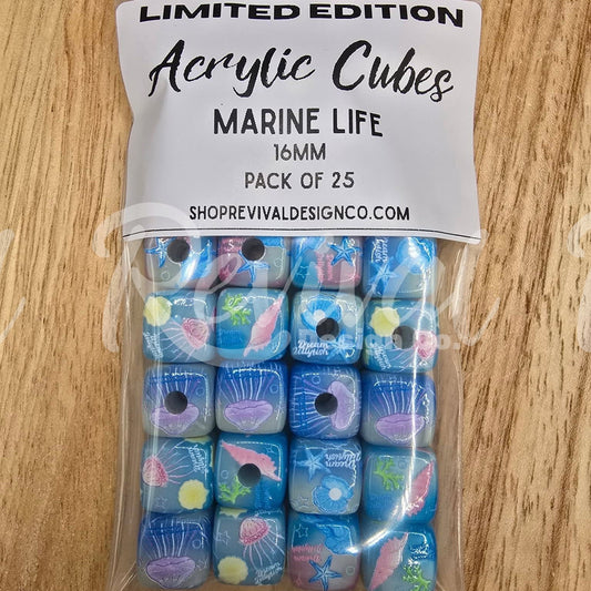 *LIMITED EDITION* Marine Life - 16mm Acrylic Cubes (Pack of 25)