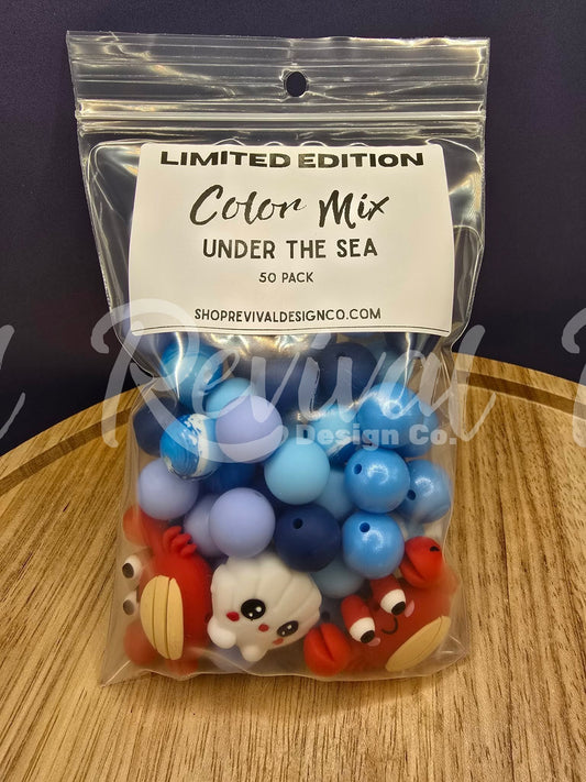 *LIMITED EDITION* Under the Sea Color Mix - Focal & 15mm Silicone Beads - 50 Pack