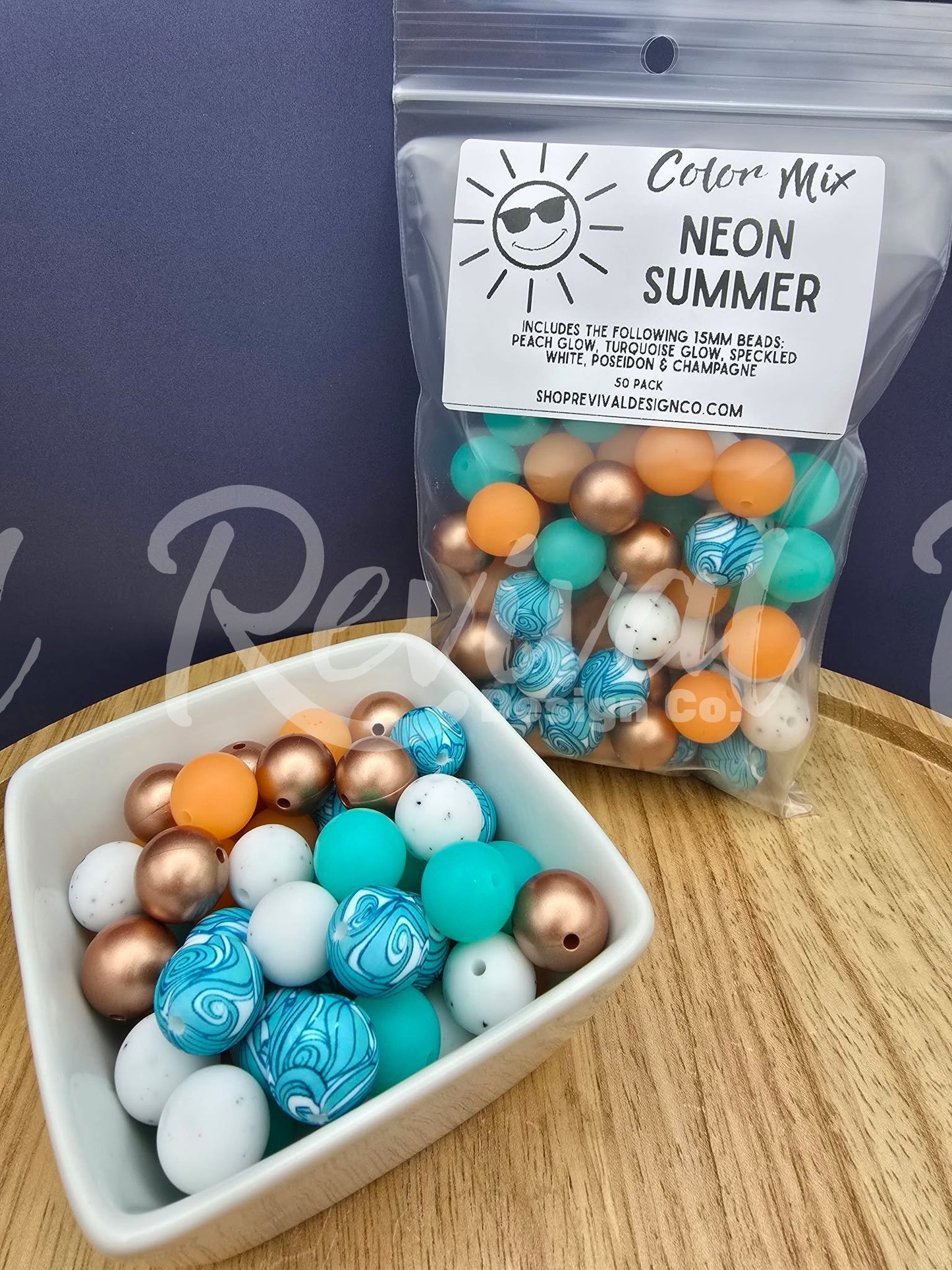 Neon Summer Color Mix - 15mm Silicone Beads - 50 Pack