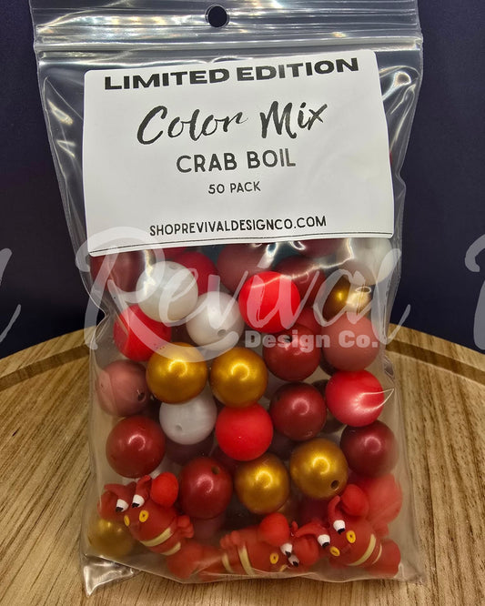 *LIMITED EDITION* Crab Boil Color Mix - Focal & 15mm Silicone Beads - 50 Pack