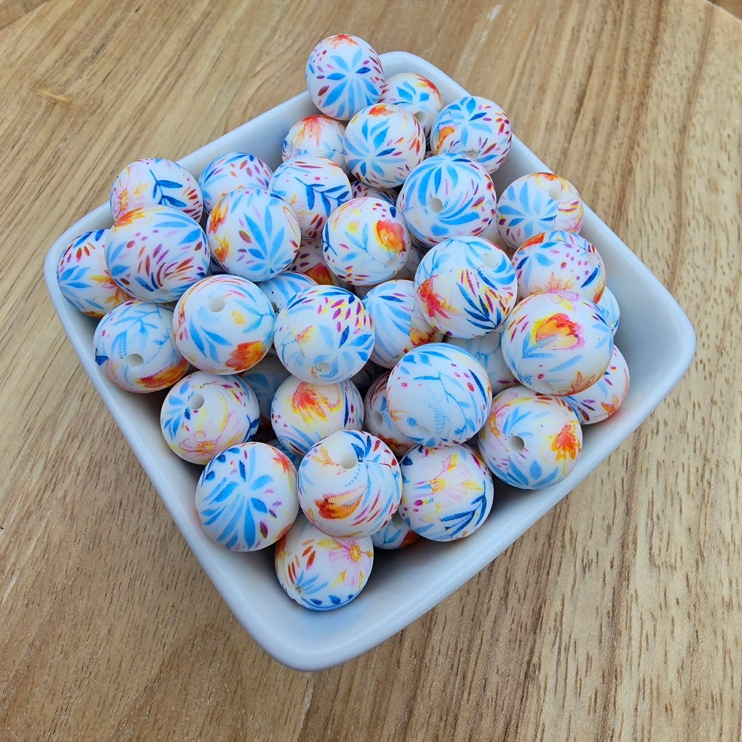 15mm Patterned Silicone Bead - Fall Oasis