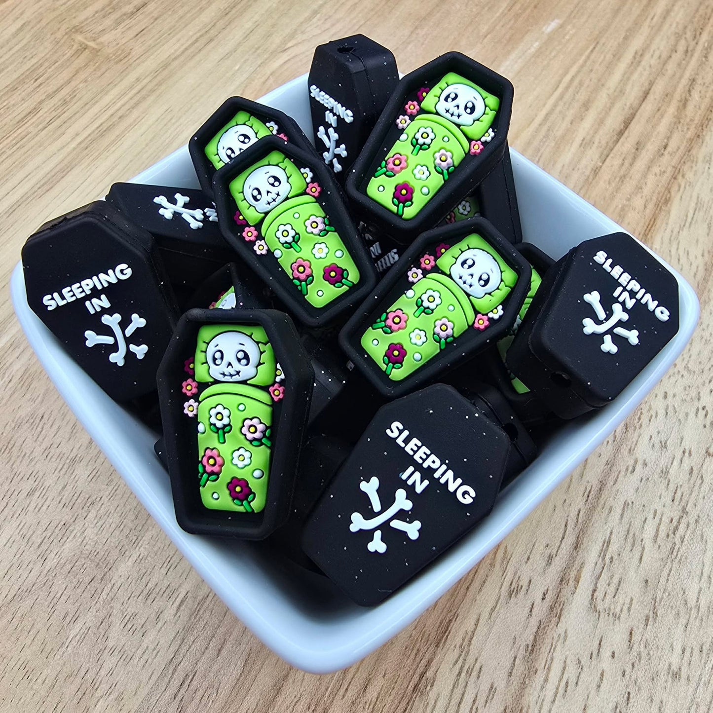 3D Cozy Coffin (Green) - Silicone Focal Bead