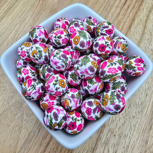 15mm Patterned Silicone Bead - Poppin' Poppy
