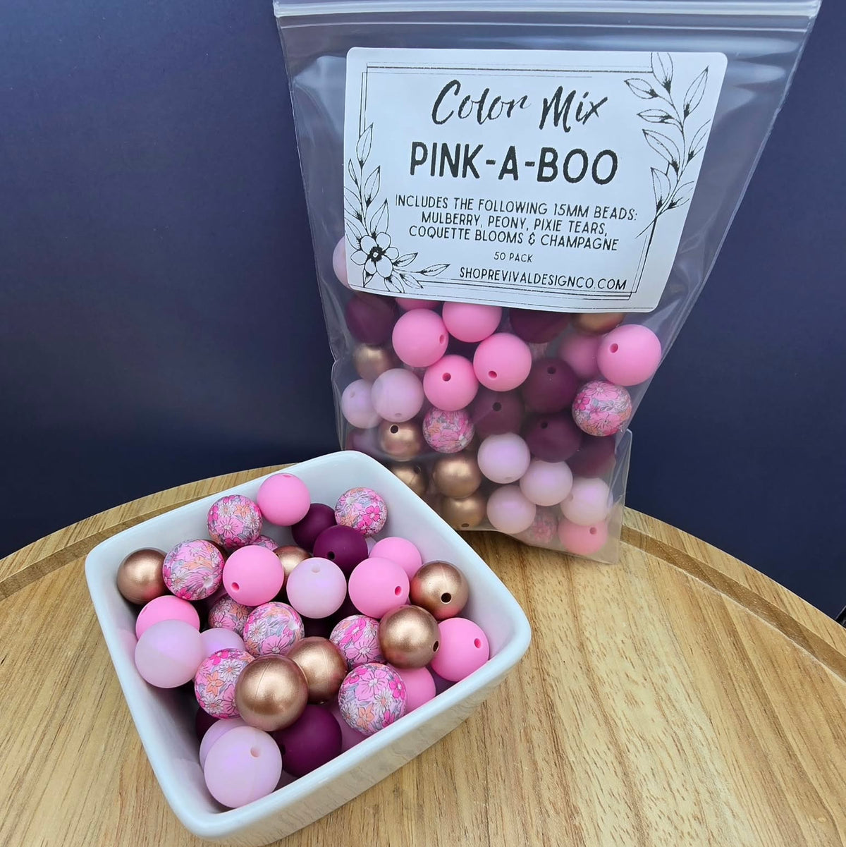 Pink-A-Boo Color Mix - 15mm Silicone Beads - 50 Pack