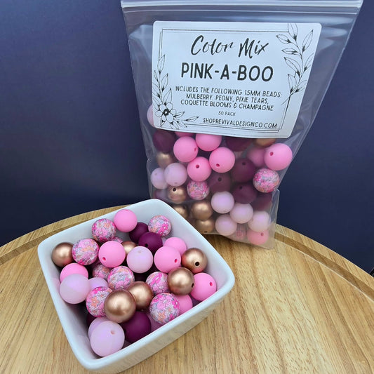 Pink-A-Boo Color Mix - 15mm Silicone Beads - 50 Pack