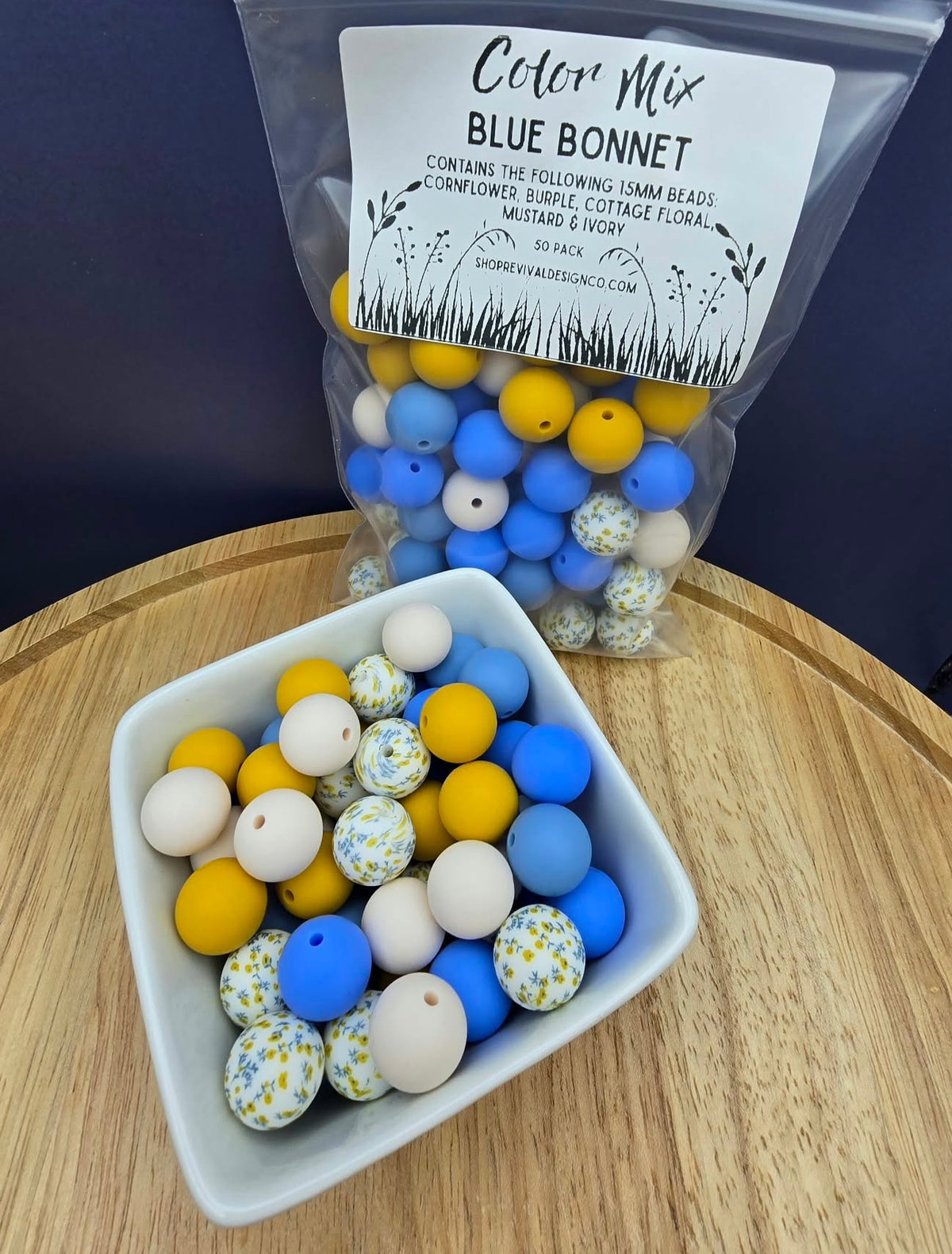 Blue Bonnet Color Mix - 15mm Silicone Beads - 50 Pack