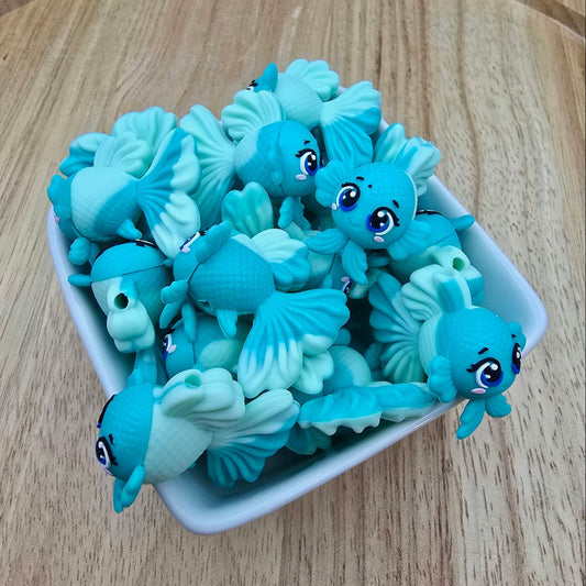 3D Turquoise Fancy Goldfish - Silicone Focal Bead