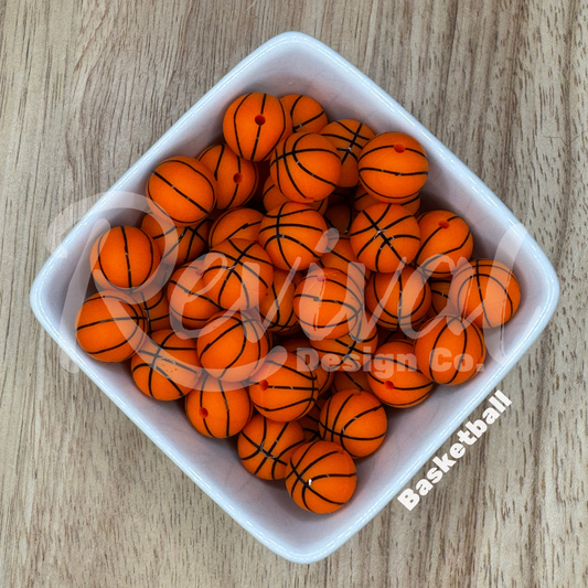 15mm Patterned Silicone Bead - Basketball