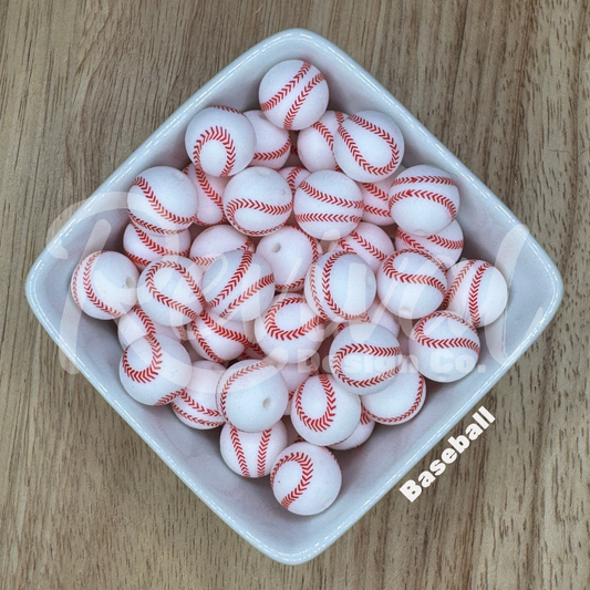 15mm Patterned Silicone Bead - Baseball