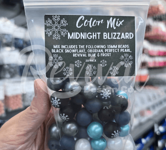 Midnight Blizzard Color Mix - 15mm Silicone Beads - 50 Pack