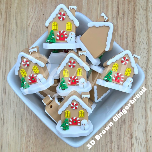3D Brown Gingerbread House - Silicone Focal Bead