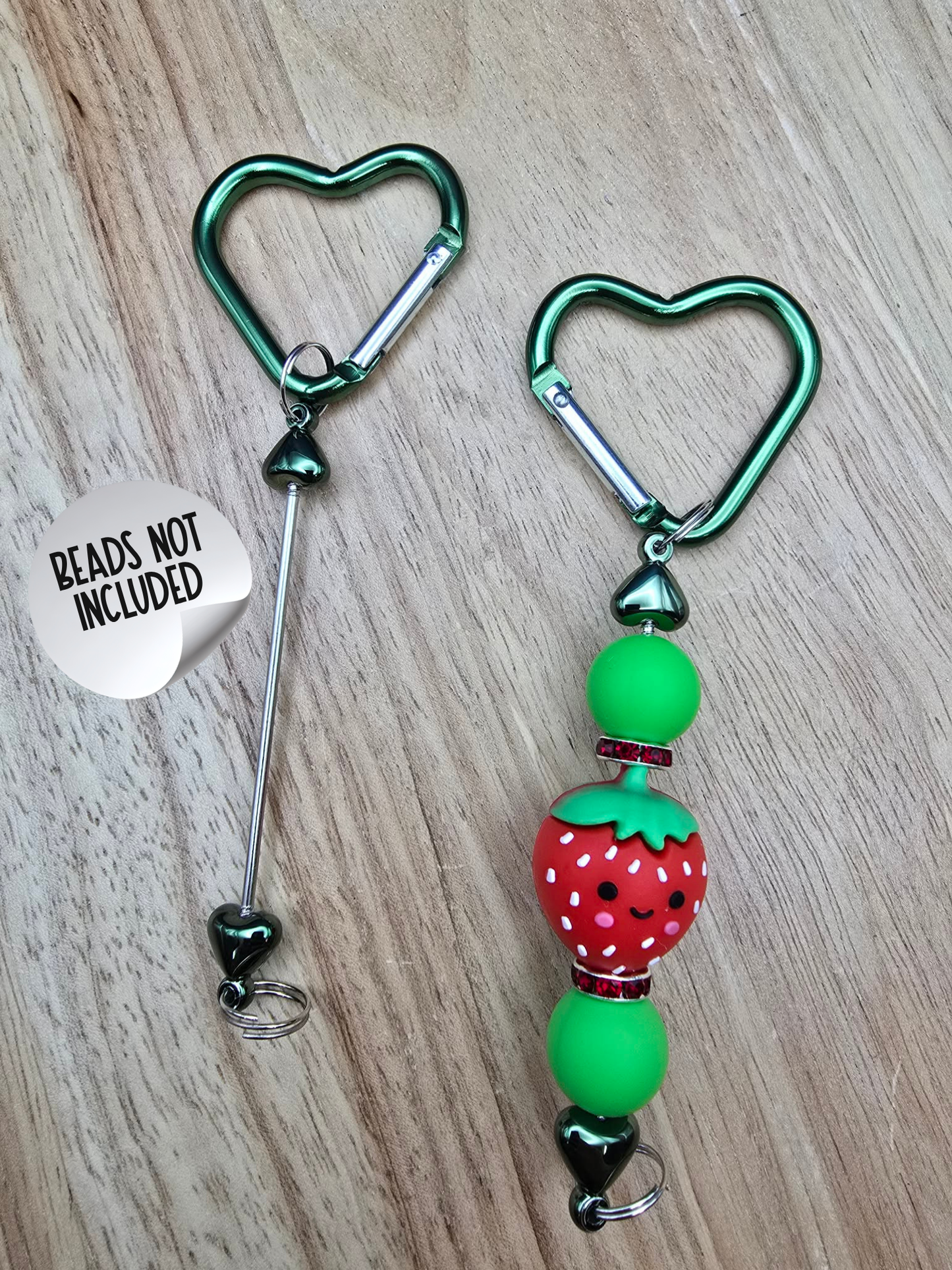 Beadable Heart Carabiners - Kiwi