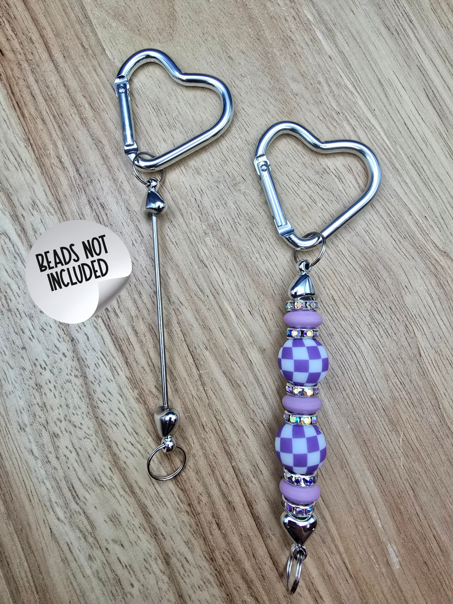 Beadable Heart Carabiners - White Pear