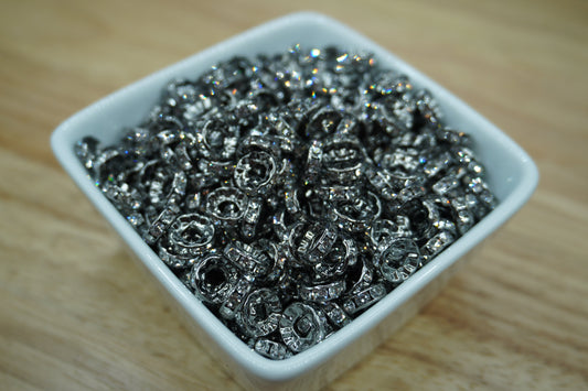 LARGE HOLE 10mm Rhinestone Spacers - Gun Metal