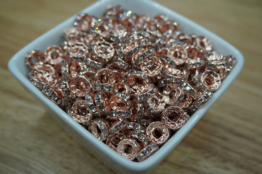 LARGE HOLE 10mm Rhinestone Spacers - Rose Gold