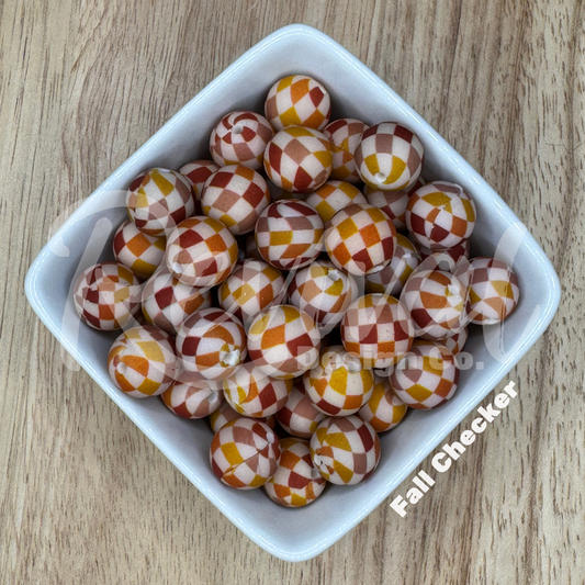 15mm Patterned Silicone Bead - Fall Checker