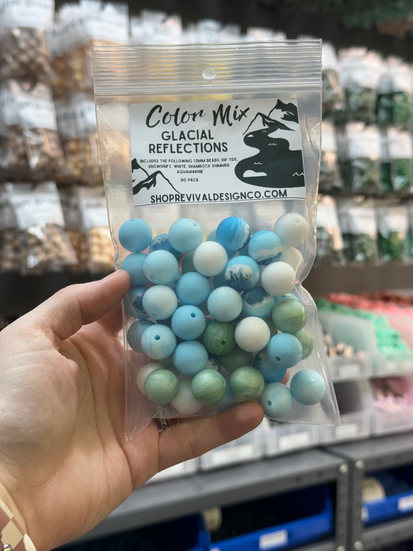 Glacial Reflections Color Mix - 15mm Silicone Beads - 50 Pack