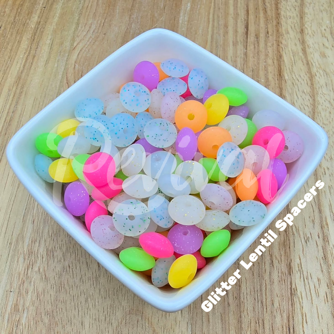 Silicone Lentil Spacers - Glitter Confetti - Pack of 50