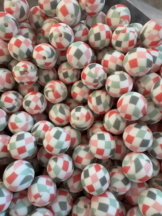 15mm Patterned Silicone Bead - Murphy's Check - Christmas