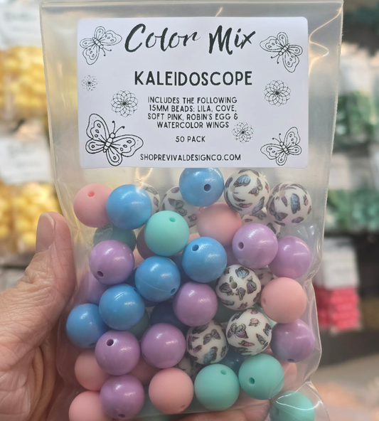 Kaleidoscope Opal Color Mix - 15mm Silicone Beads - 50 Pack