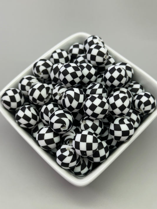 15mm Patterned Silicone Bead - Murphy's Check - Black