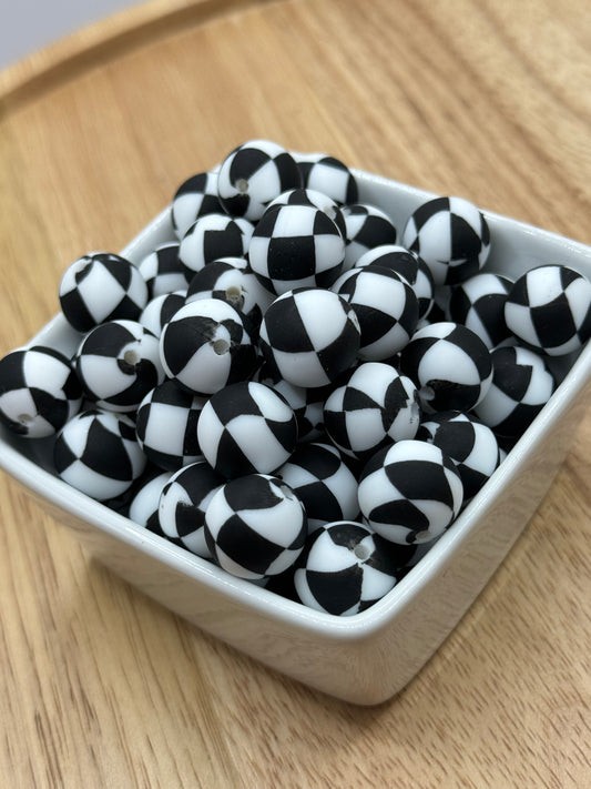 15mm Patterned Silicone Bead - Checkmate