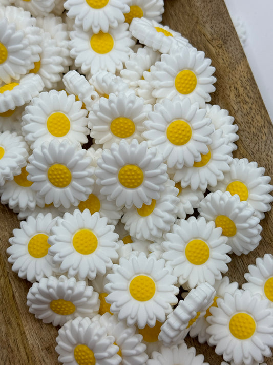 White Daisy - Silicone Focal Bead