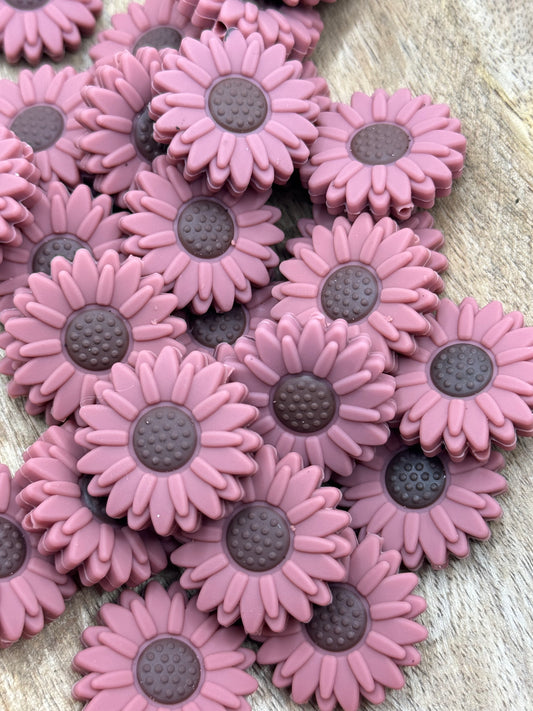 Burgundy Daisy - Silicone Focal Bead