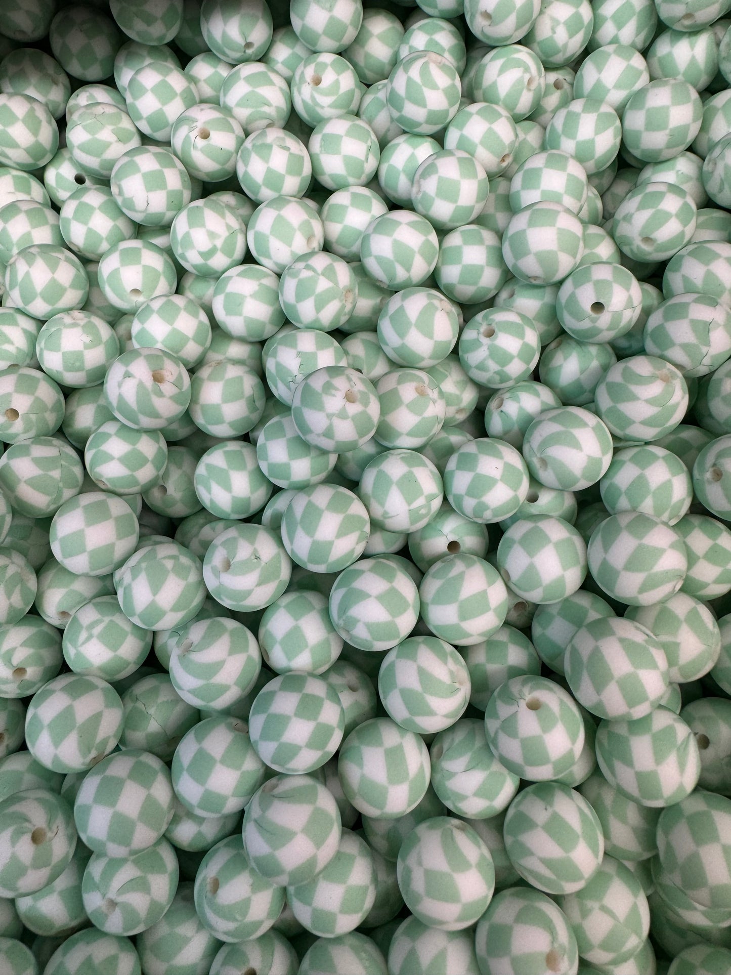 15mm Patterned Silicone Bead - Murphy's Check - Sage