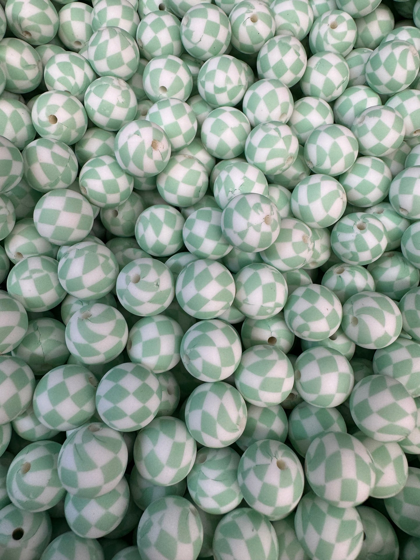 15mm Patterned Silicone Bead - Murphy's Check - Sage