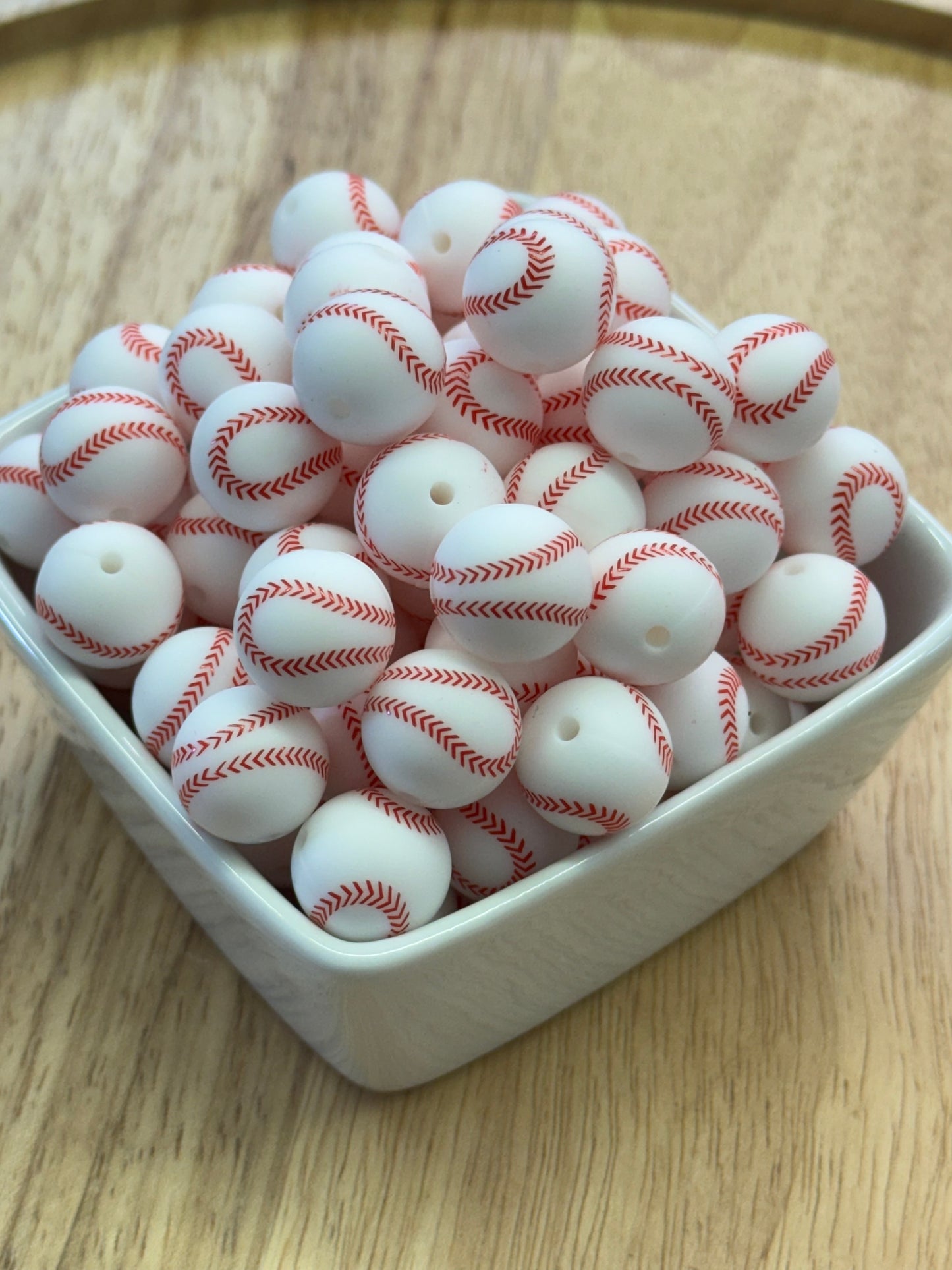 15mm Patterned Silicone Bead - Baseball