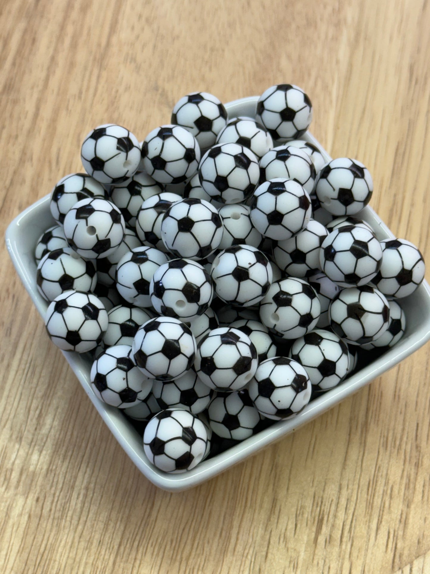 15mm Patterned Silicone Bead - Soccer Ball