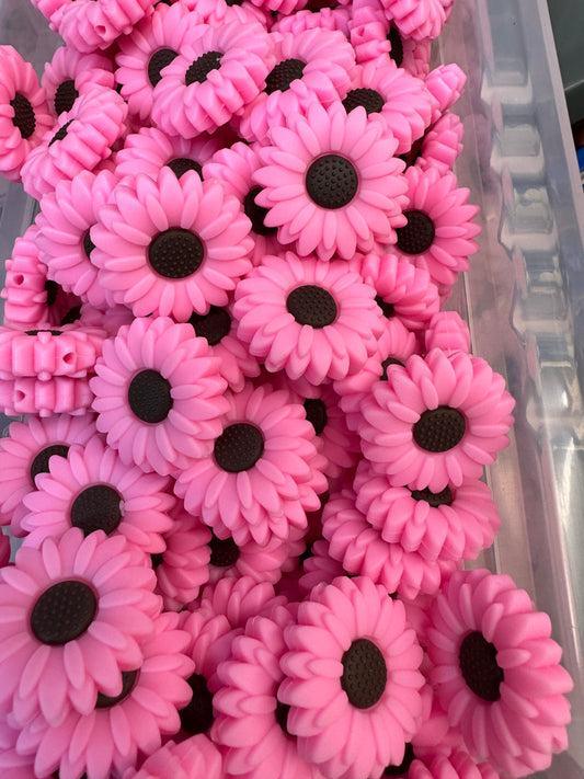 Preppy Pink Daisy - Silicone Focal Bead