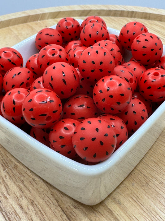 15mm Patterned Silicone Bead - Watermelon Seed