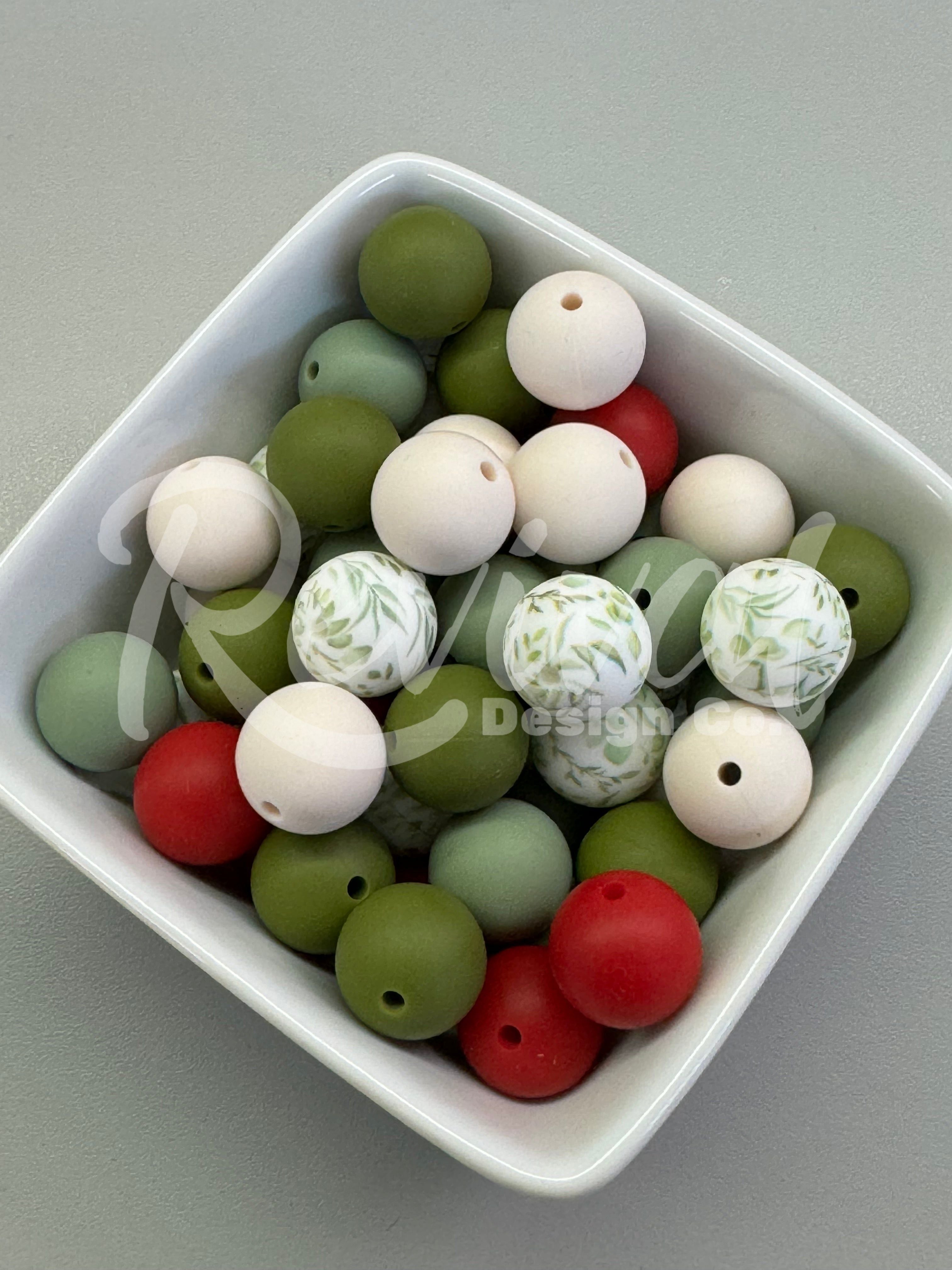 Holly Wreath Color Mix 15mm Silicone Beads 50 Pack Revival Design Co.