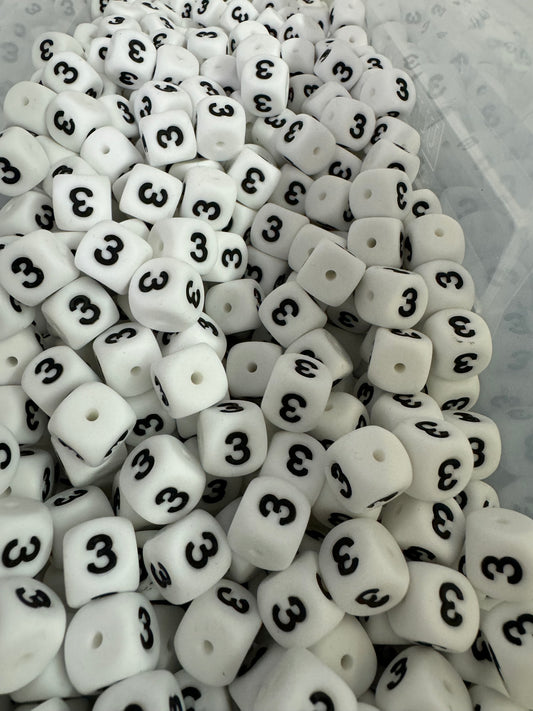 "3" - 12mm Silicone Number Bead